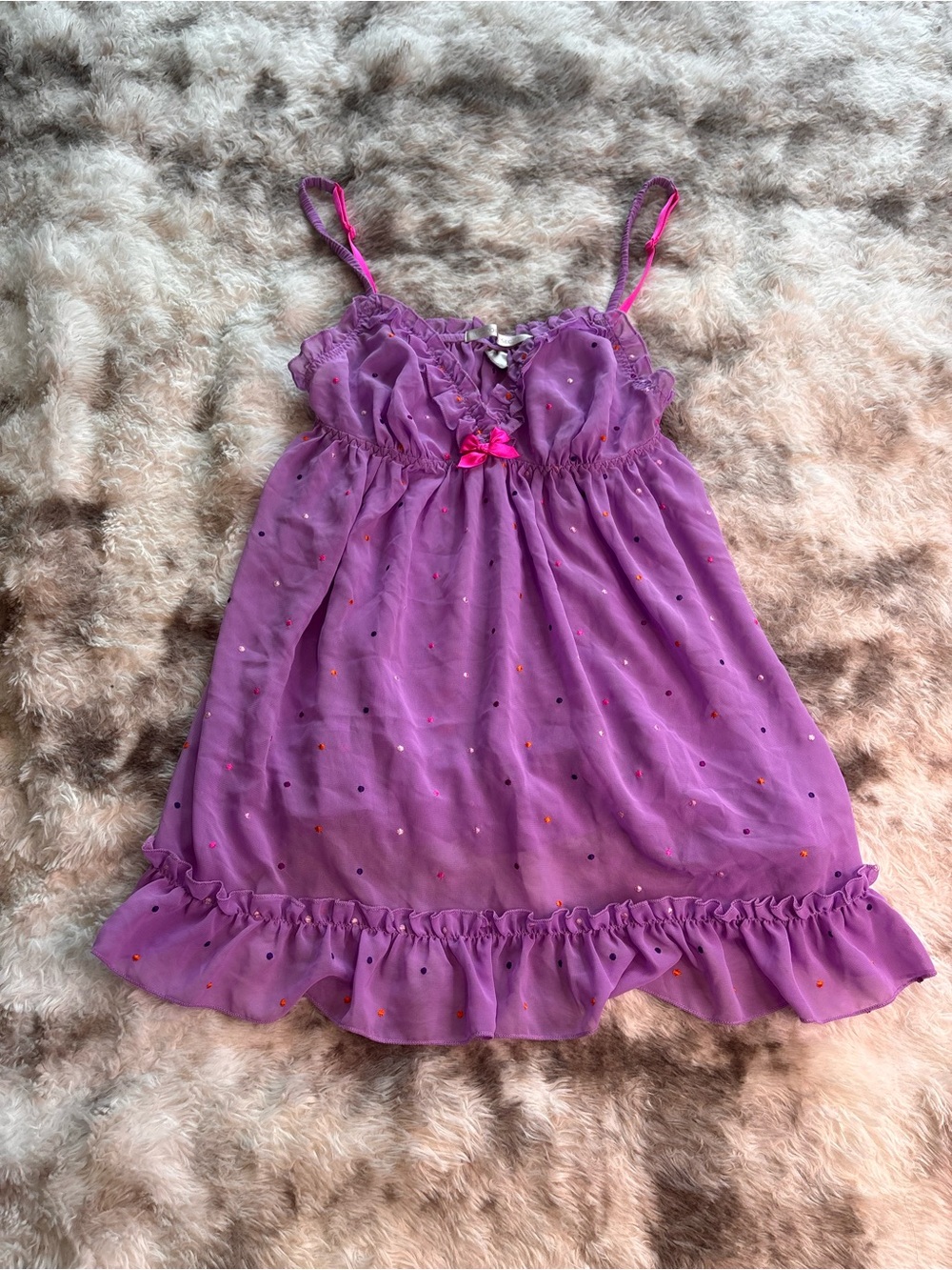 Victoria's Secret Lavender Sheer Ruffle Babydoll with Orange Accent - Picture 6 of 6